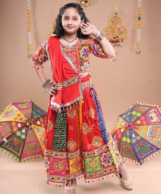 Multicolor color embroidered work rayon navratri kids-lehenga-choli 2