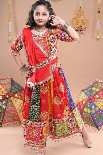 Multicolor color embroidered work rayon navratri kids-lehenga-choli