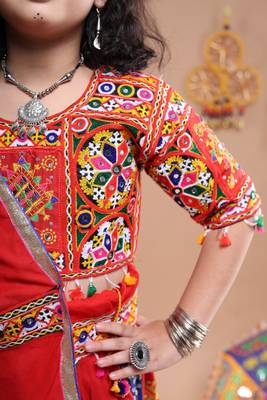 Multicolor color embroidered work rayon navratri kids-lehenga-choli 4