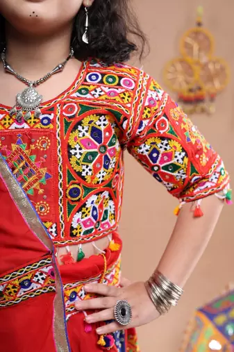 Multicolor color embroidered work rayon navratri kids-lehenga-choli