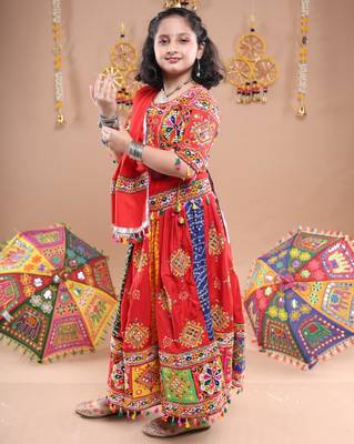 Multicolor color embroidered work rayon navratri kids-lehenga-choli 5
