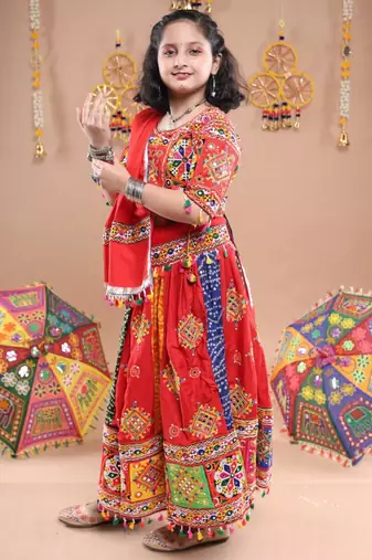 Multicolor color embroidered work rayon navratri kids-lehenga-choli