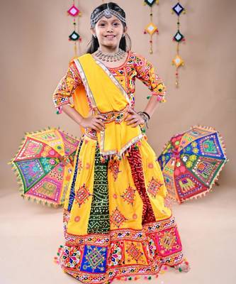 Multicolor color embroidered work rayon navratri kids-lehenga-choli 1