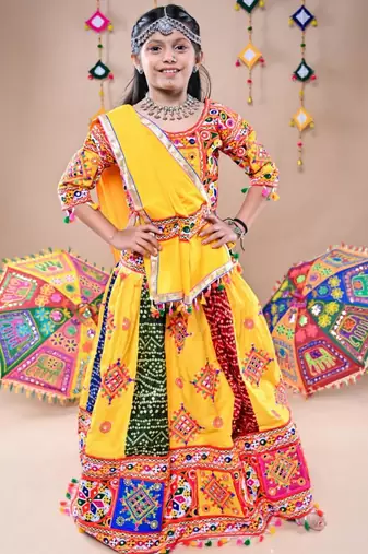 Multicolor color embroidered work rayon navratri kids-lehenga-choli