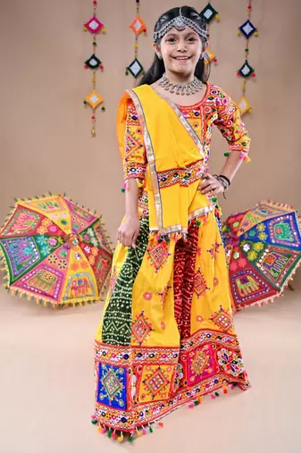 Multicolor color embroidered work rayon navratri kids-lehenga-choli