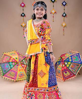 Multicolor color embroidered work rayon navratri kids-lehenga-choli 3
