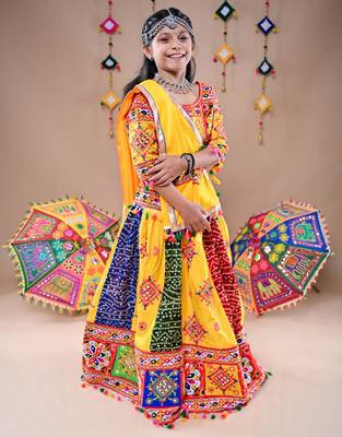 Multicolor color embroidered work rayon navratri kids-lehenga-choli 4