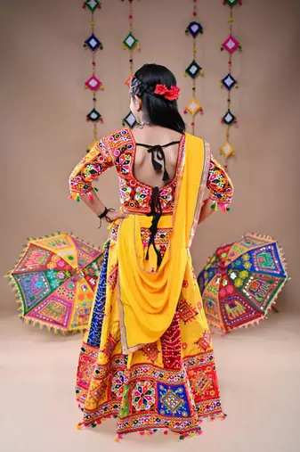 Multicolor color embroidered work rayon navratri kids-lehenga-choli
