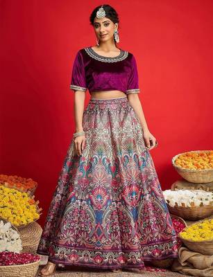 Embellished Sequinned Ready To Wear Velvet Lehenga & Blouse 1