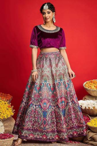 Embellished Sequinned Ready To Wear Velvet Lehenga & Blouse