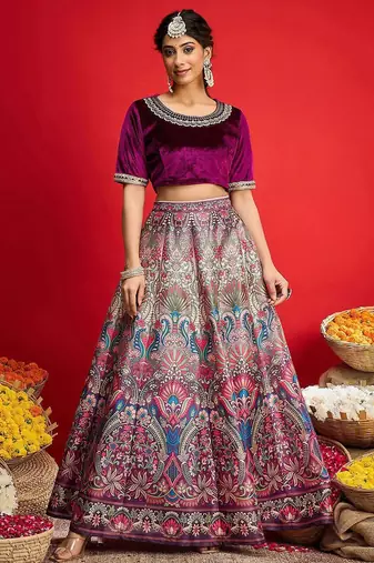 Embellished Sequinned Ready To Wear Velvet Lehenga & Blouse