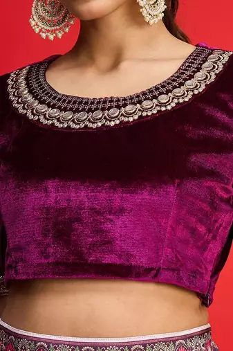 Embellished Sequinned Ready To Wear Velvet Lehenga & Blouse