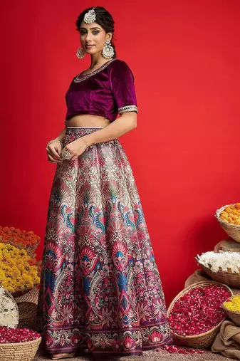 Embellished Sequinned Ready To Wear Velvet Lehenga & Blouse