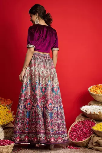 Embellished Sequinned Ready To Wear Velvet Lehenga & Blouse
