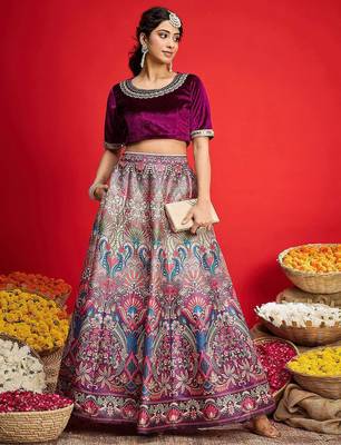 Embellished Sequinned Ready To Wear Velvet Lehenga & Blouse 6