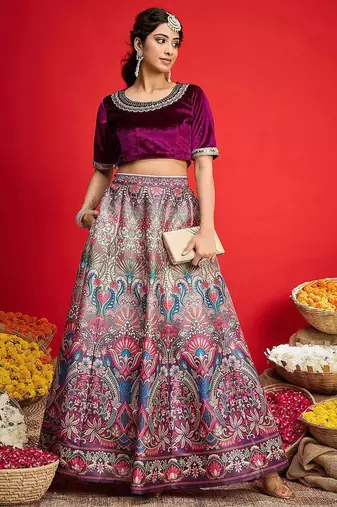 Embellished Sequinned Ready To Wear Velvet Lehenga & Blouse