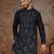 Mens black silk blend solid embroidered kurta with trouser