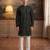 Mens green silk blend solid embroidered kurta with trouser