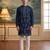 Mens teal silk blend solid embroidered kurta with trouser