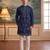 Mens teal silk blend solid embroidered kurta with trouser