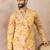 Mens yellow silk blend ethnic motifs embroidered kurta with trouser