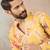 Mens yellow silk blend ethnic motifs embroidered kurta with trouser