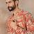 Mens coral silk blend abstract embroidered kurta with trouser