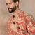 Mens coral silk blend abstract embroidered kurta with trouser