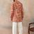 Mens coral silk blend abstract embroidered kurta with trouser