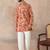 Mens coral silk blend abstract embroidered kurta with trouser