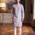 Mens blue jacquard geometric embroidered kurta with trouser