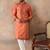 Mens orange silk blend solid embroidered kurta with trouser