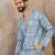 Mens blue silk blend solid embroidered kurta with trouser