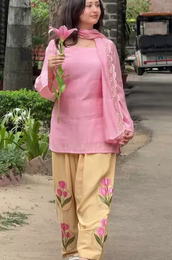 Light Pink Embroidery Work Cotton Salwar Suit