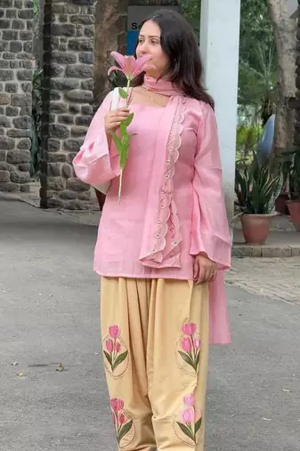 Light Pink Embroidery Work Cotton Salwar Suit