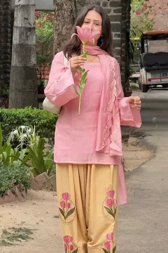 Light Pink Embroidery Work Cotton Salwar Suit