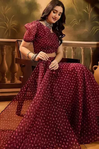 Bandhani Printed Lehenga With Choli & Dupatta