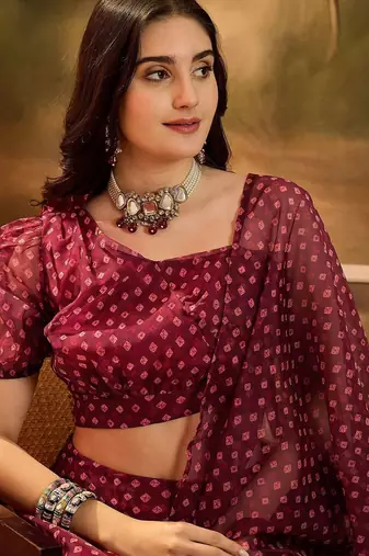 Bandhani Printed Lehenga With Choli & Dupatta