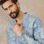 Mens blue silk blend solid embroidered kurta with trouser
