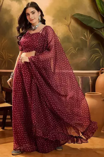 Bandhani Printed Lehenga With Choli & Dupatta