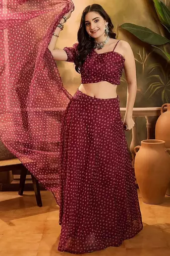 Bandhani Printed Lehenga With Choli & Dupatta