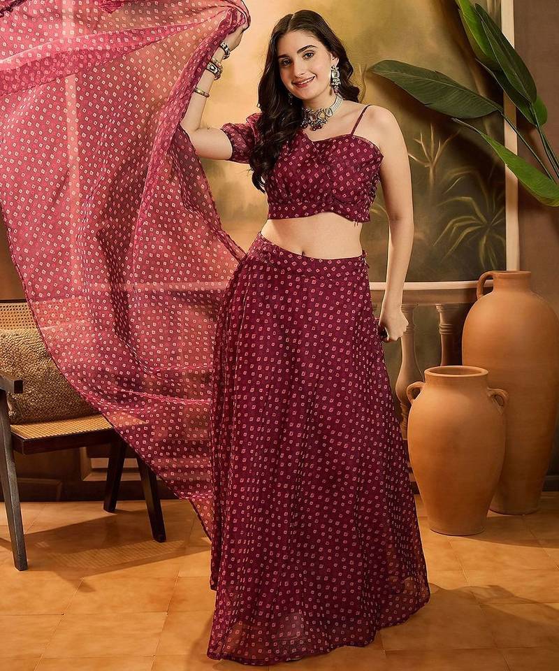 Bandhani Printed Lehenga With Choli & Dupatta