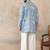 Mens blue silk blend solid embroidered kurta with trouser