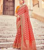 Red woven silk blend saree with blouse