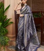 Viscose silk blend navy blue woven saree