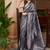 Viscose silk blend navy blue woven saree