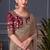 Embroidered silk blend saree in brown