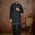 Mens black silk blend solid embroidered kurta