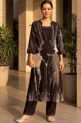 Women Printed Panelled Kurta with Trousers