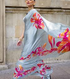 Satin stale gray printed trendy saree